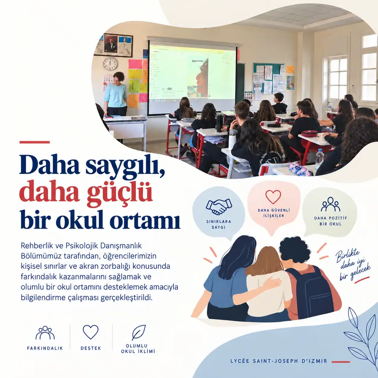Saint-Joseph öğrencileri akran zorbalığı bilgilendirme sunumunu dinliyor